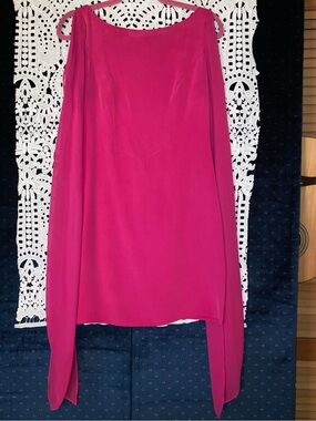 Patricia Field (Long Sheer Sleeve) Fuchsia Mini Shift Silk Dress - Size 6